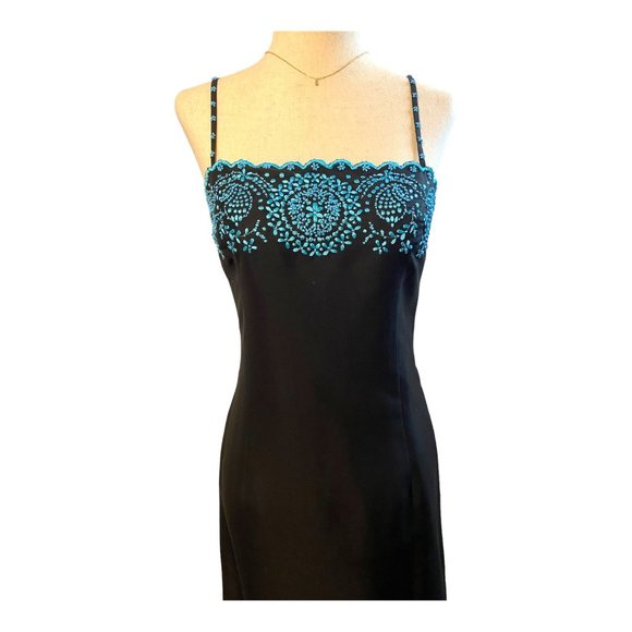 Ann Taylor Dresses & Skirts - Ann Taylor Women's Sleeveless Midi Dress 100% Silk Black Turquoise Beads Sz 4